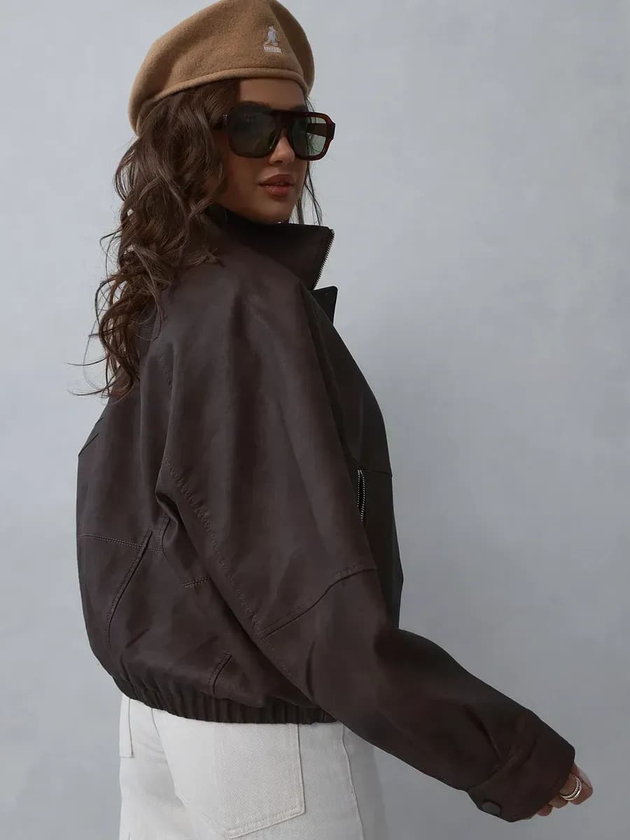 Куртка бомбер оверсайз кожаная