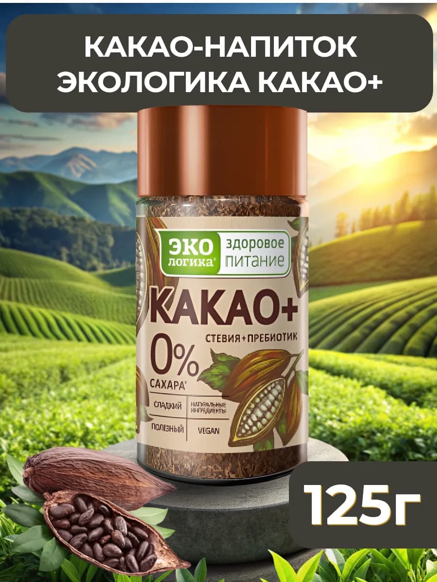 Натуральный растворимый какао без сахара, 125 г