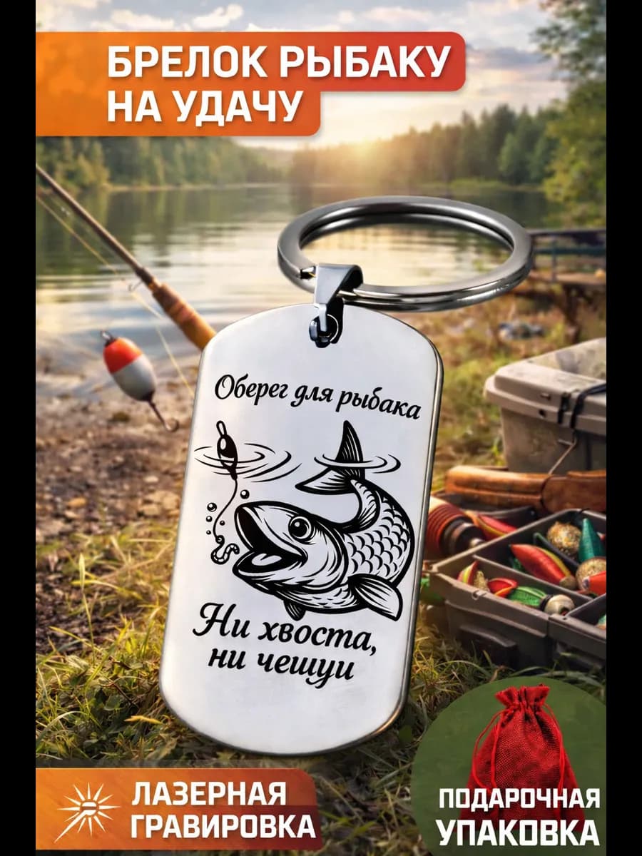 Рыбаку на удачу брелок с гравировкой в подарочной упаковке