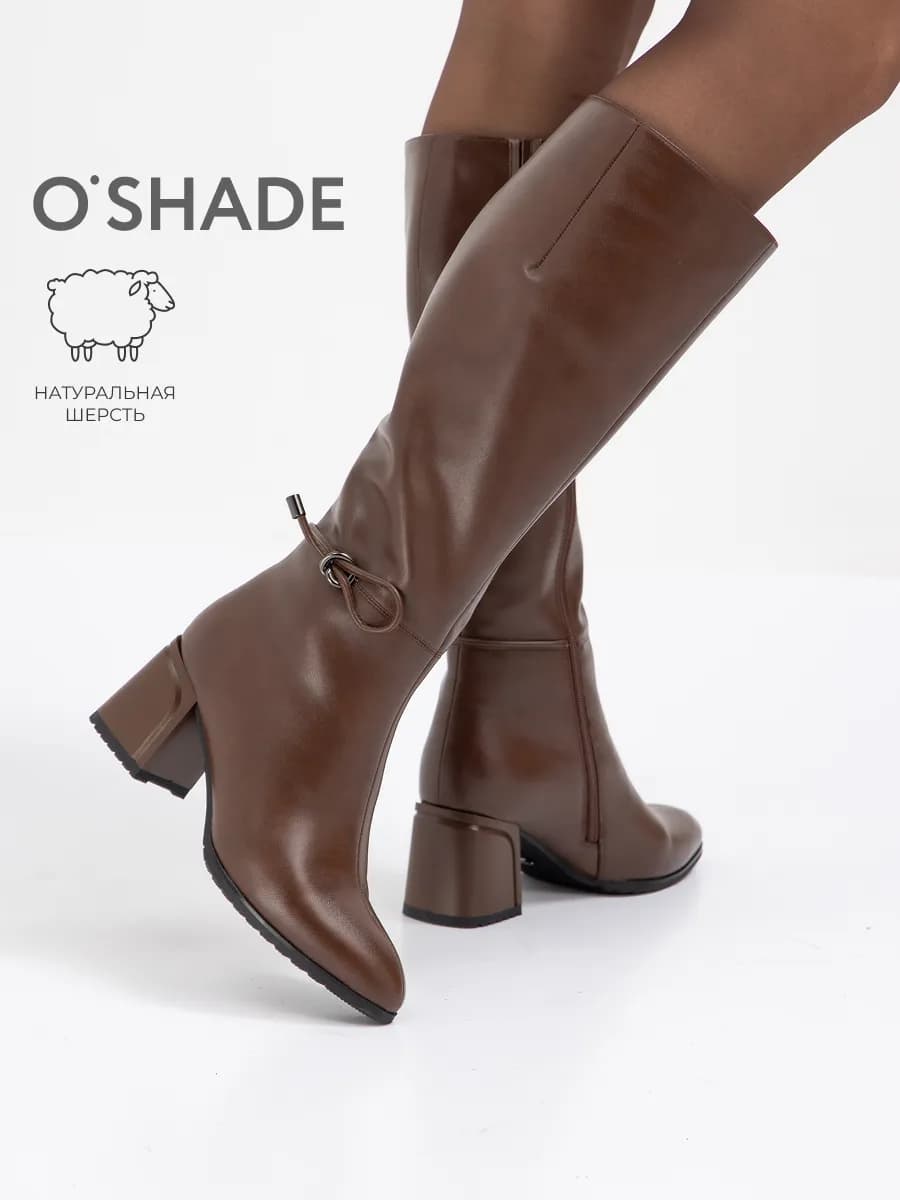 Сапоги женские зимние на каблуке коричневые - фото 1