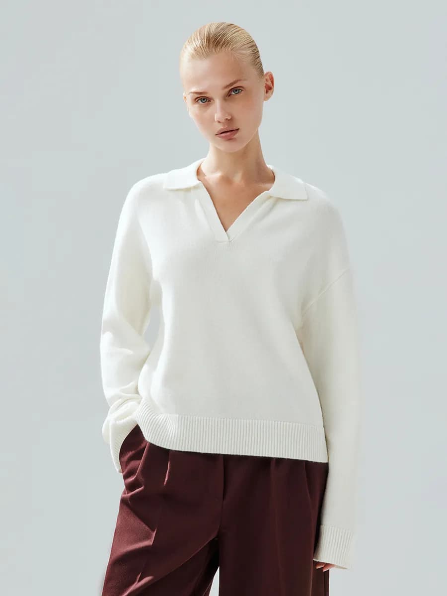 Джемпер поло оверсайз вязаный с длинным рукавом