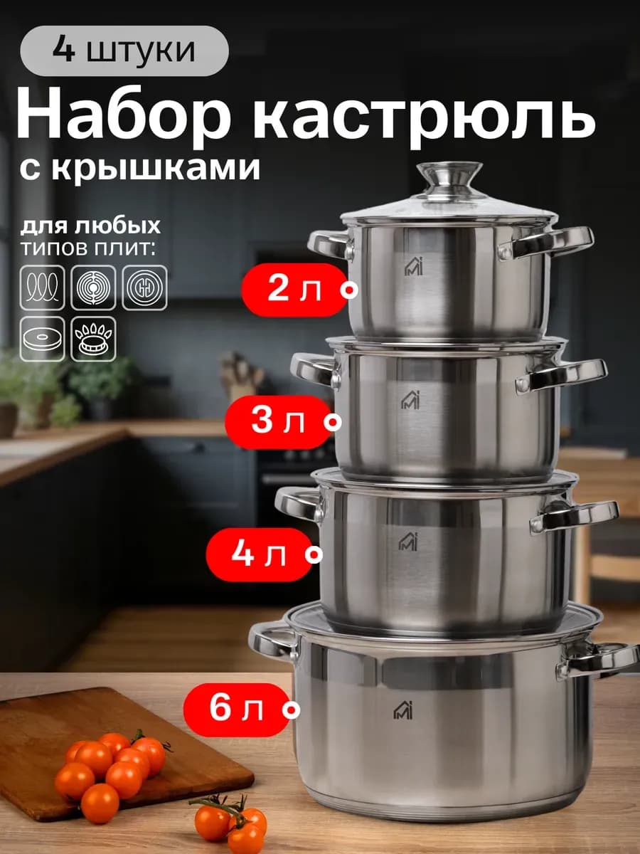 Набор кастрюль с крышками нержавеющая сталь толстое дно
