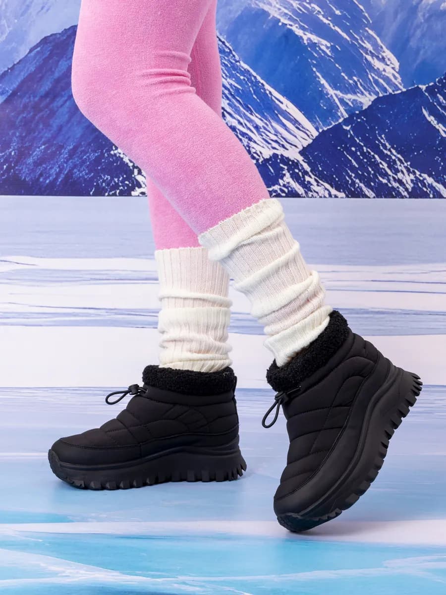 Дутики текстильные теплые на толстой подошве