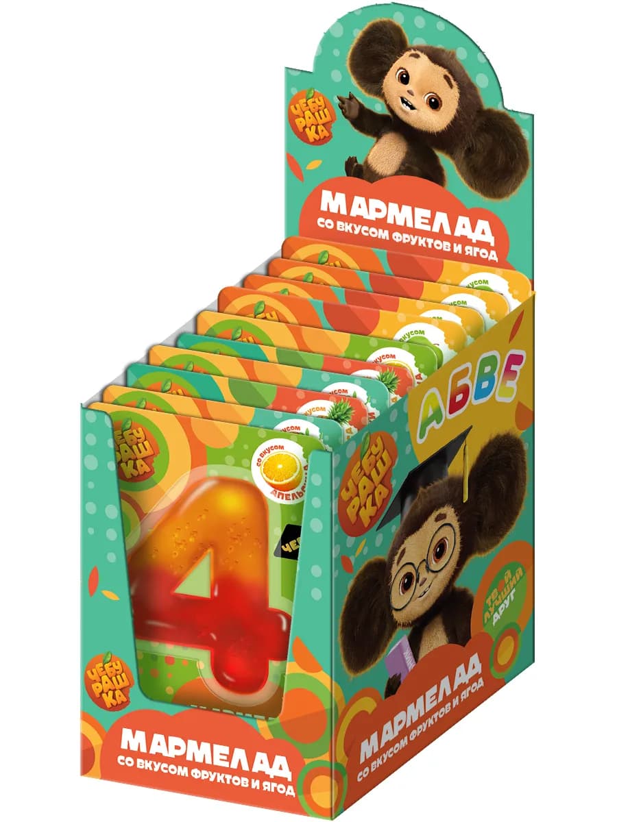 Мармелад в форме букв и цифр Чебурашка, 24 шт по 7 г