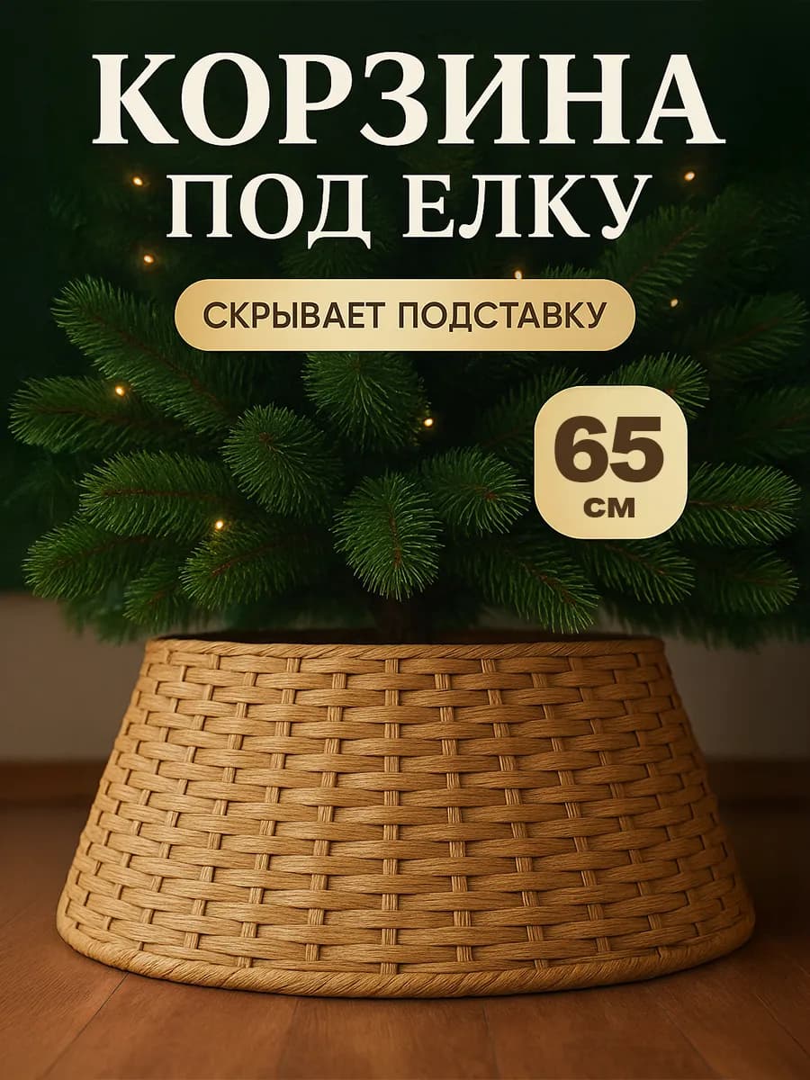 плетеная корзина под елку 65 см диаметр