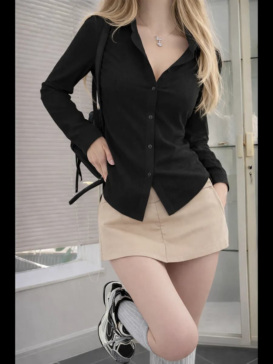 Рубашка приталенная в рубчик