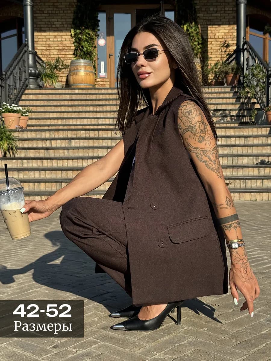 Костюм брючный с жилеткой деловой офисный классический