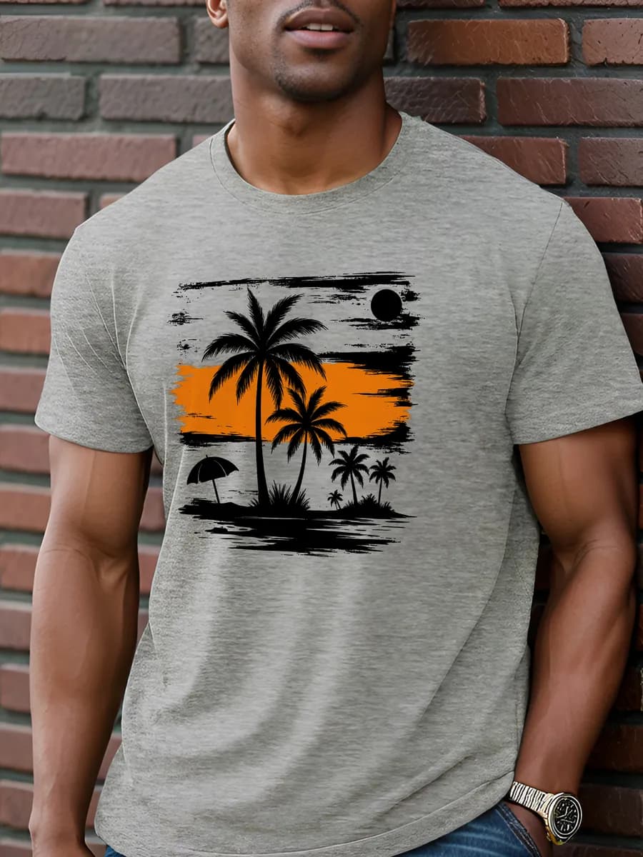 Футболка серая летняя и принт пальмы
