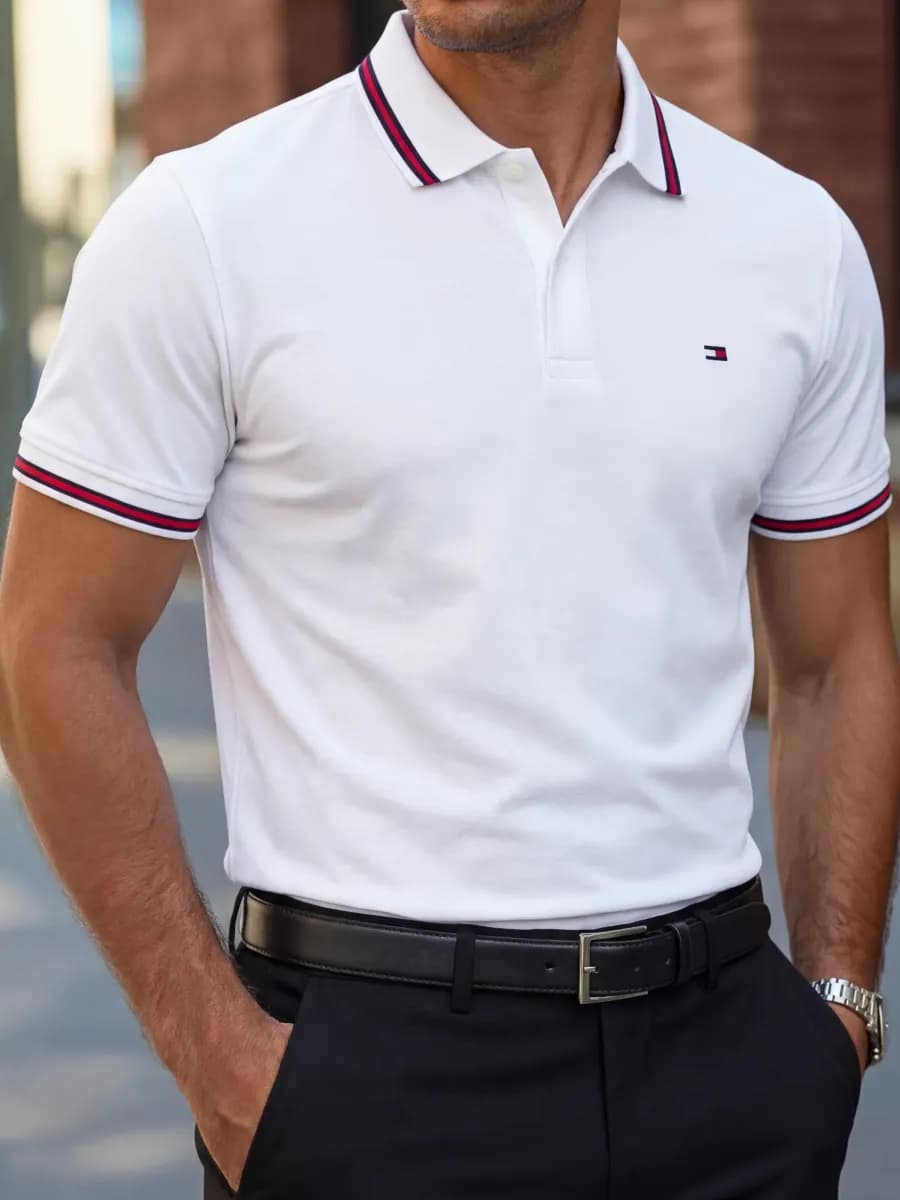 Футболка поло белая с коротким рукавом