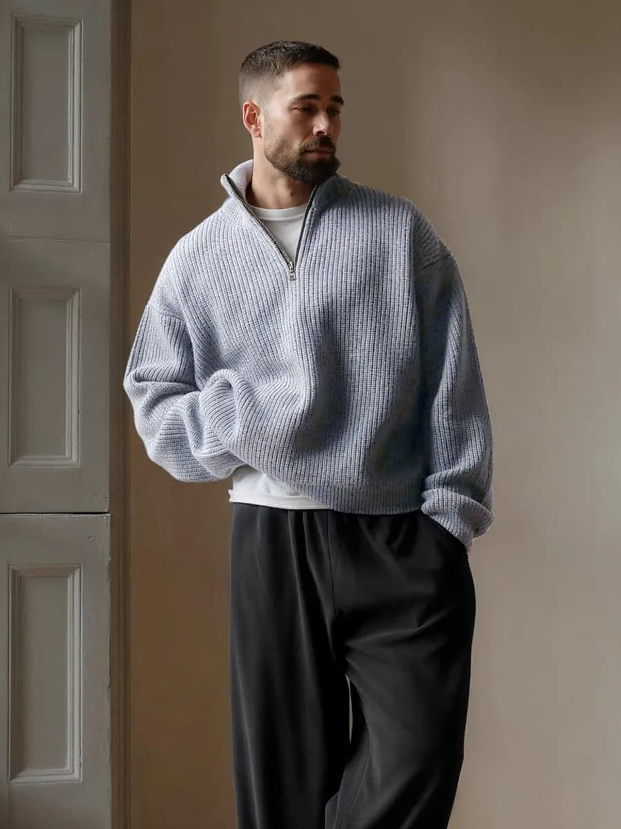 Свитер полузамок шерстяной с воротником