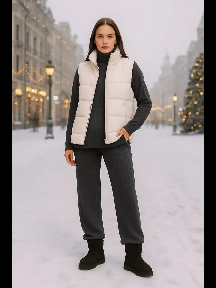 Вязаный теплый костюм с брюками трикотажный