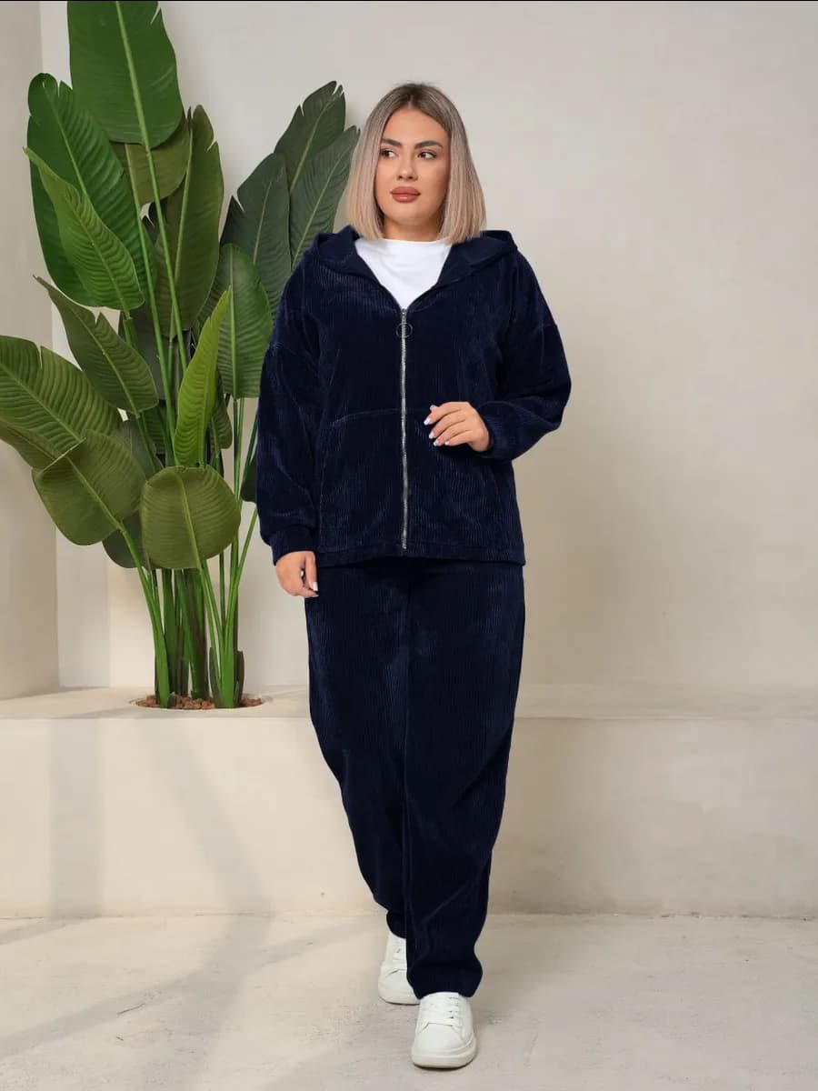 Теплый костюм вельветовый с капюшоном на молнии