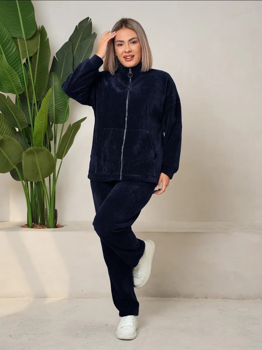 Вельветовый теплый костюм на молнии большие размеры