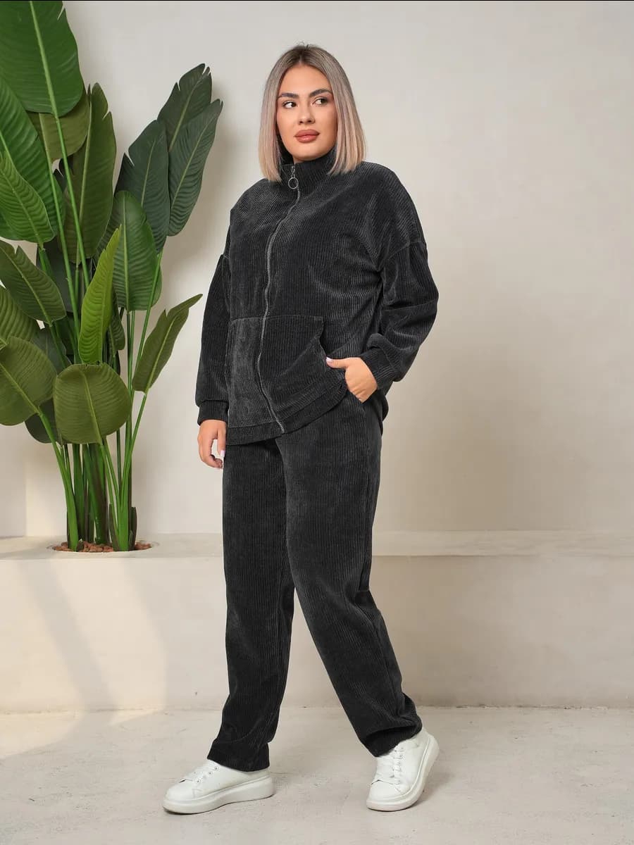 Вельветовый теплый костюм на молнии большие размеры