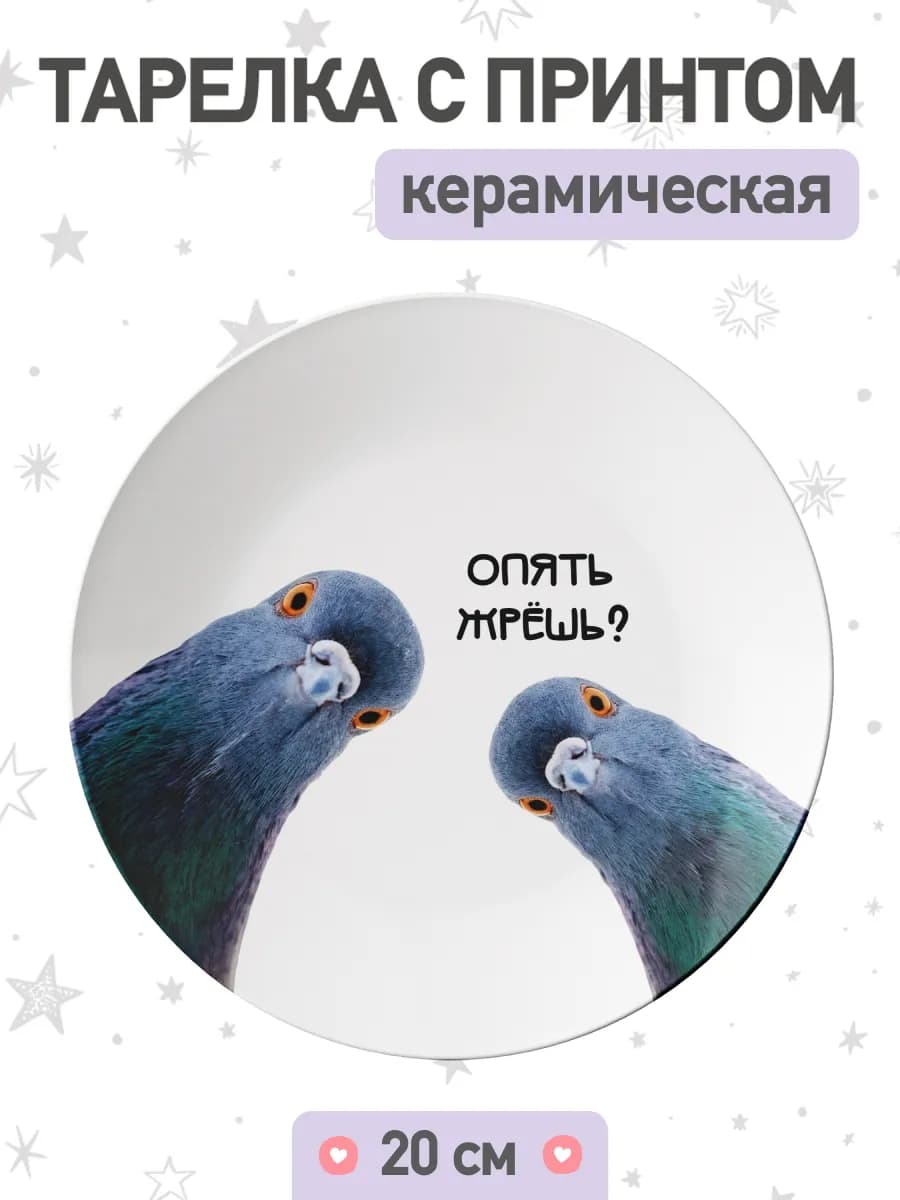 Тарелка с рисунком приколом голубь