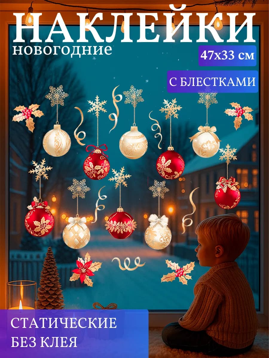Наклейки новогодние на окна двусторонние 2026