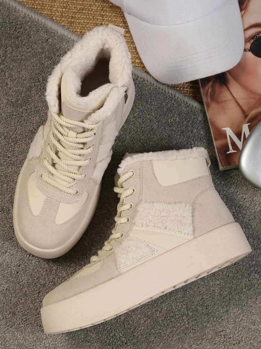 Ботинки зимние кроссовки натуральная шерсть на платформе