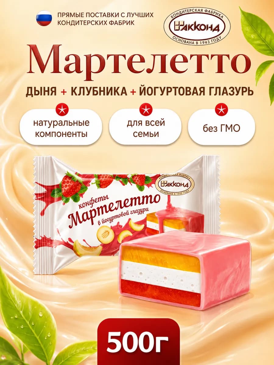 Конфеты Мартелетто йогурт, дыня-клубника 500 г