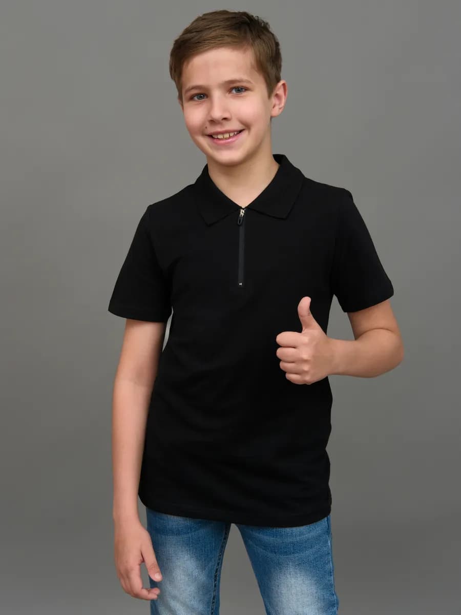 Футболка-поло однотонная на молнии - фото 1