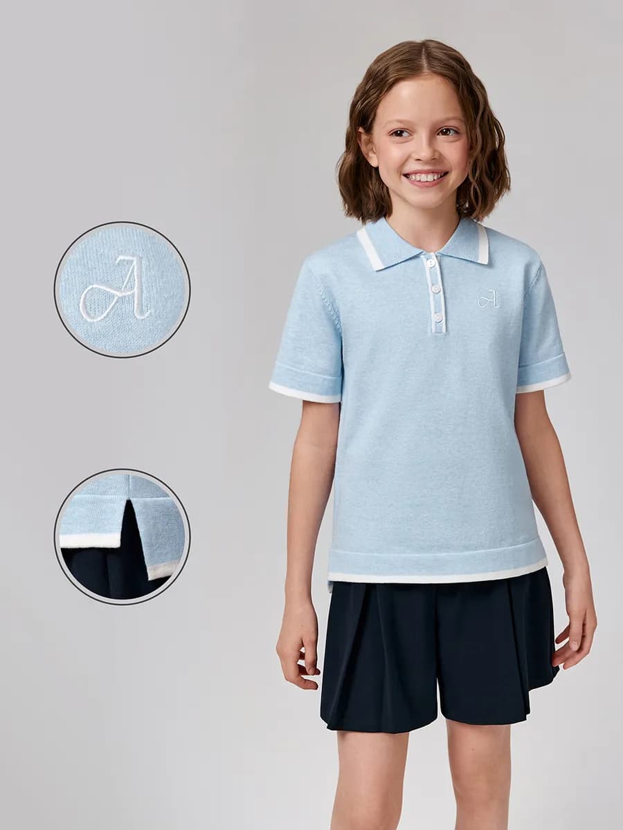 Джемпер-поло школьный вязаный с коротким рукавом