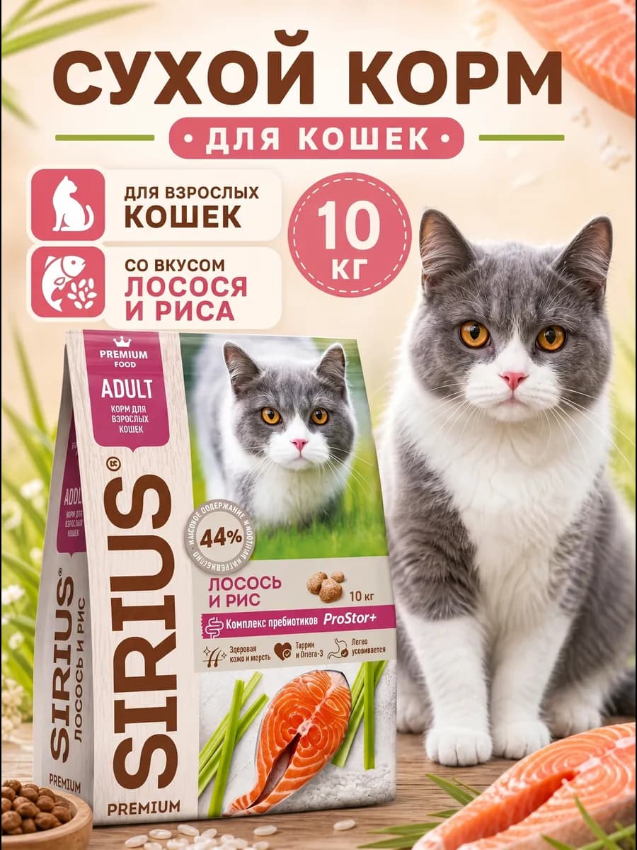 Сухой корм Лосось и рис для кошек 10 кг