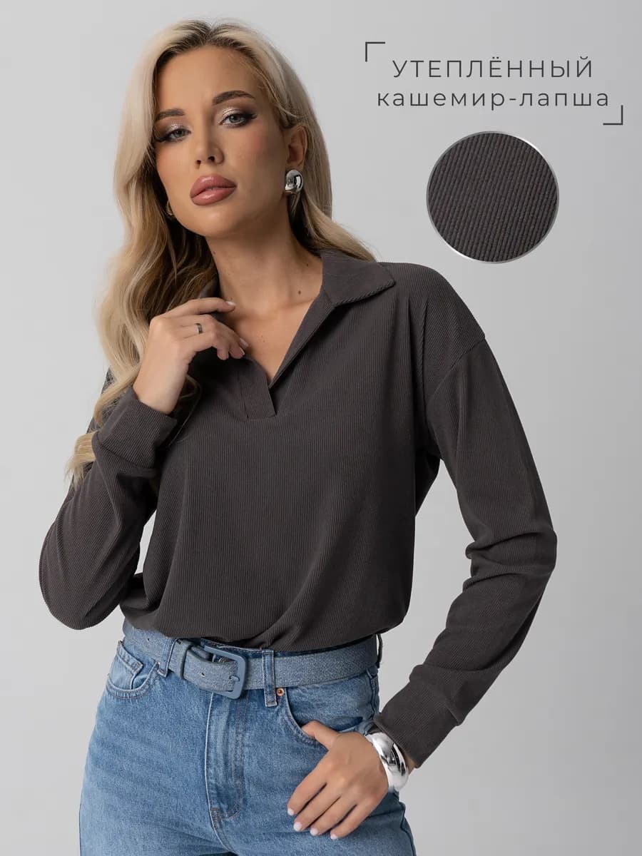 Лонгслив поло базовый с длинным рукавом