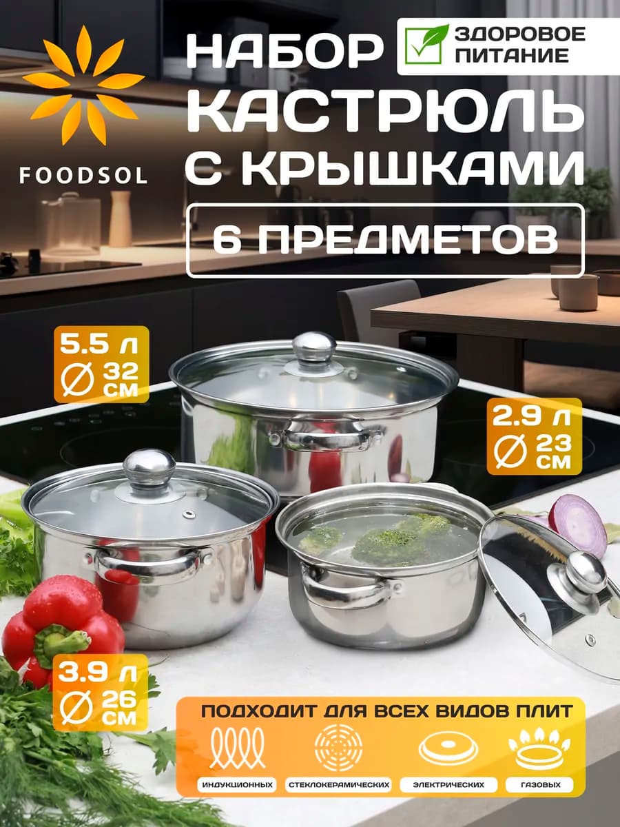 Набор кастрюль на кухню 2,9л, 3,9л, 5,5л