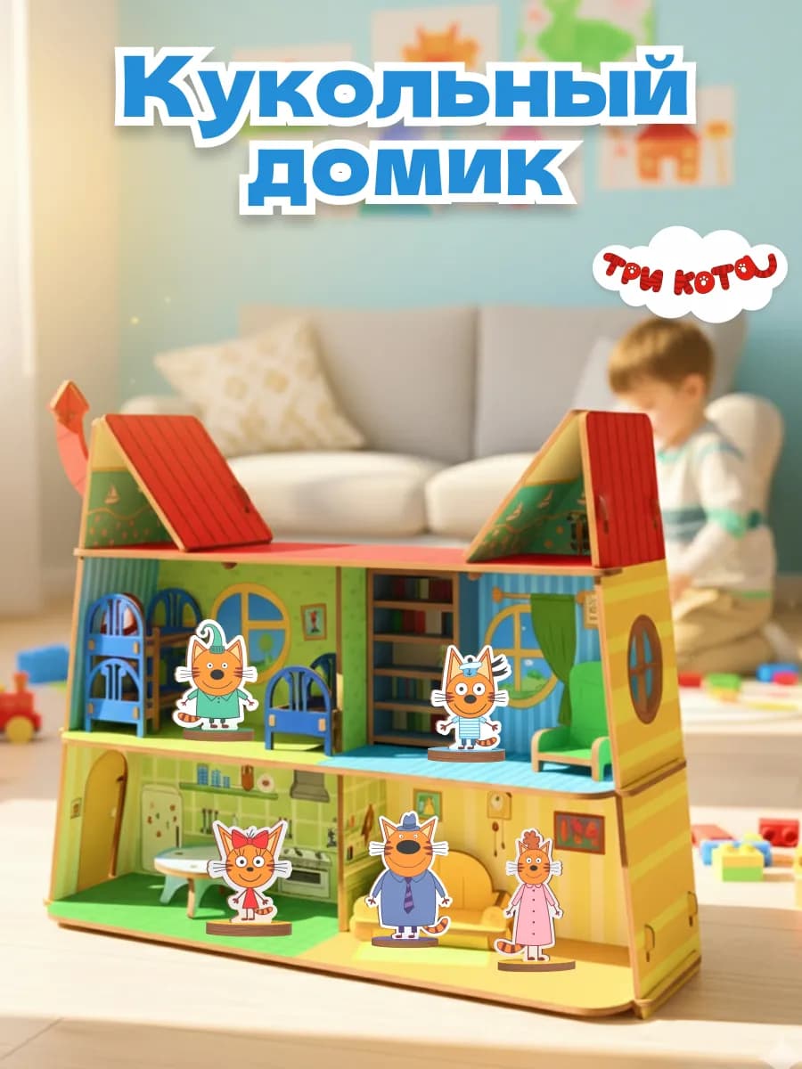 Деревянный кукольный домик с мебелью