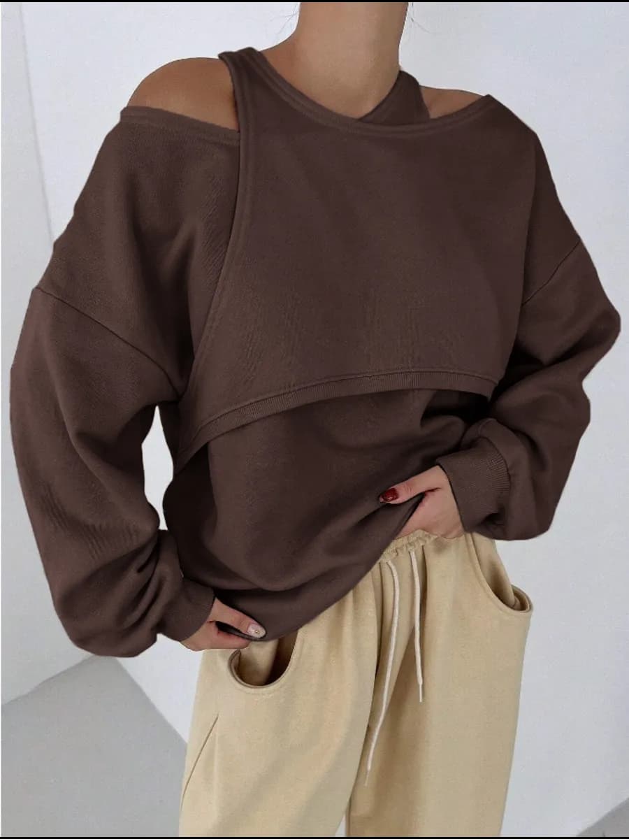 Свитшот оверсайз внахлест толстовка с открытыми плечами