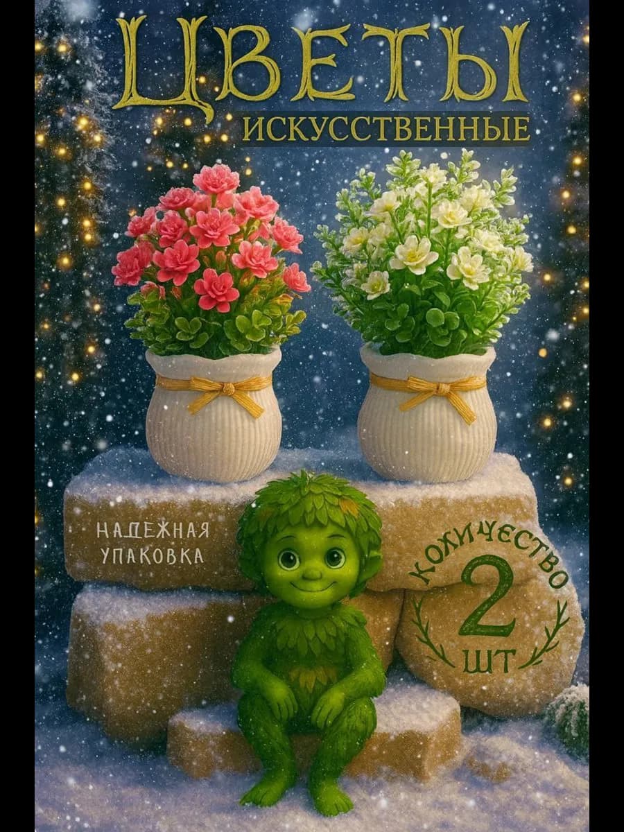 Искусственные цветы в горшке для декора интерьера