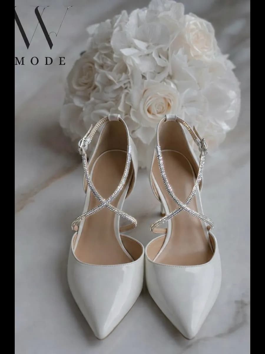Свадебные туфли на каблуке праздничные вечерние с застежкой