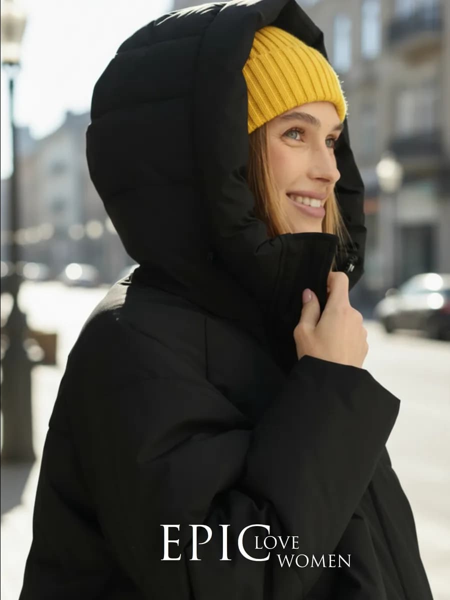 Куртка зимняя удлиненная оверсайз с капюшоном