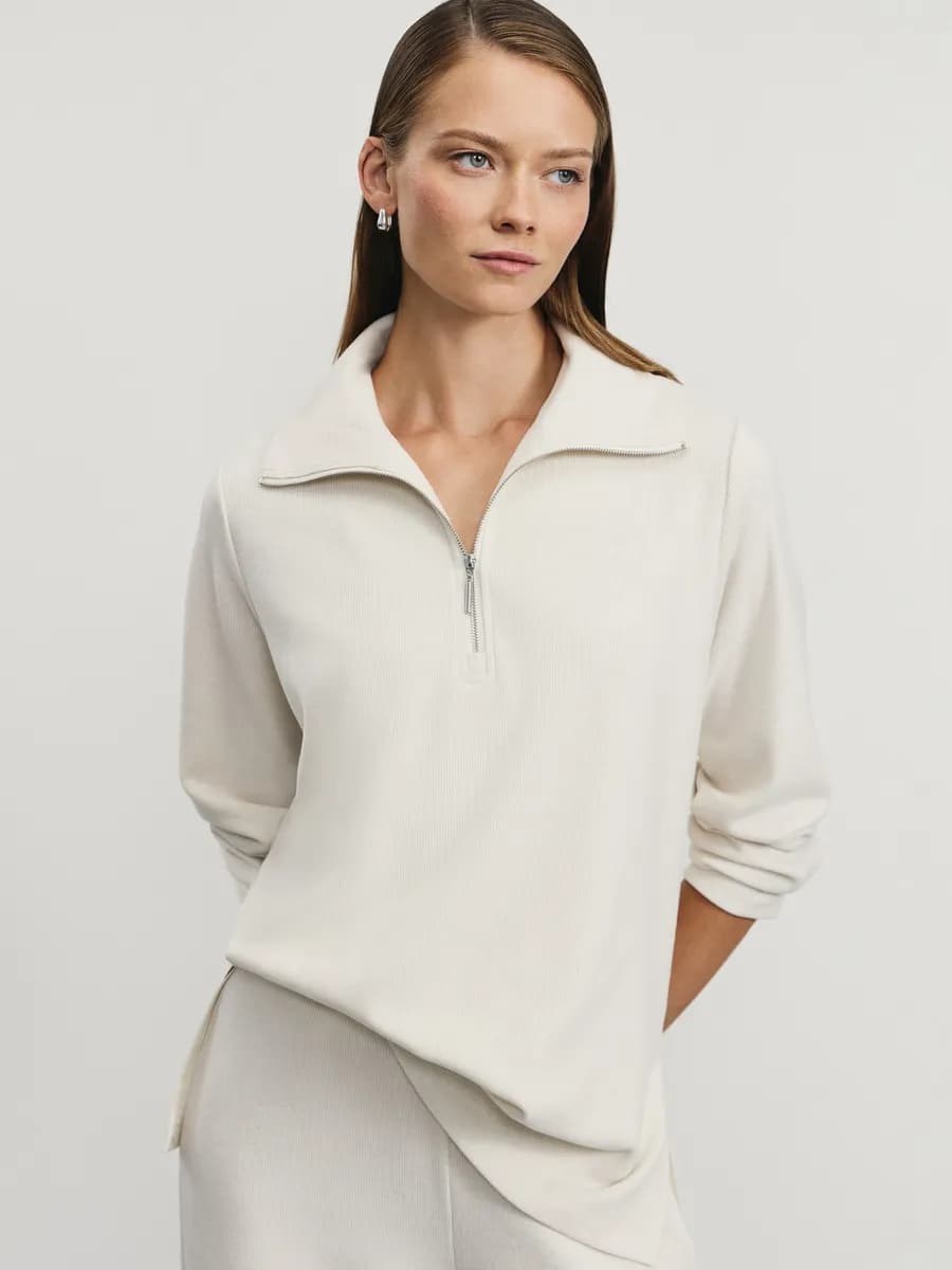 Джемпер вязаный с воротником на молнии в рубчик - фото 1