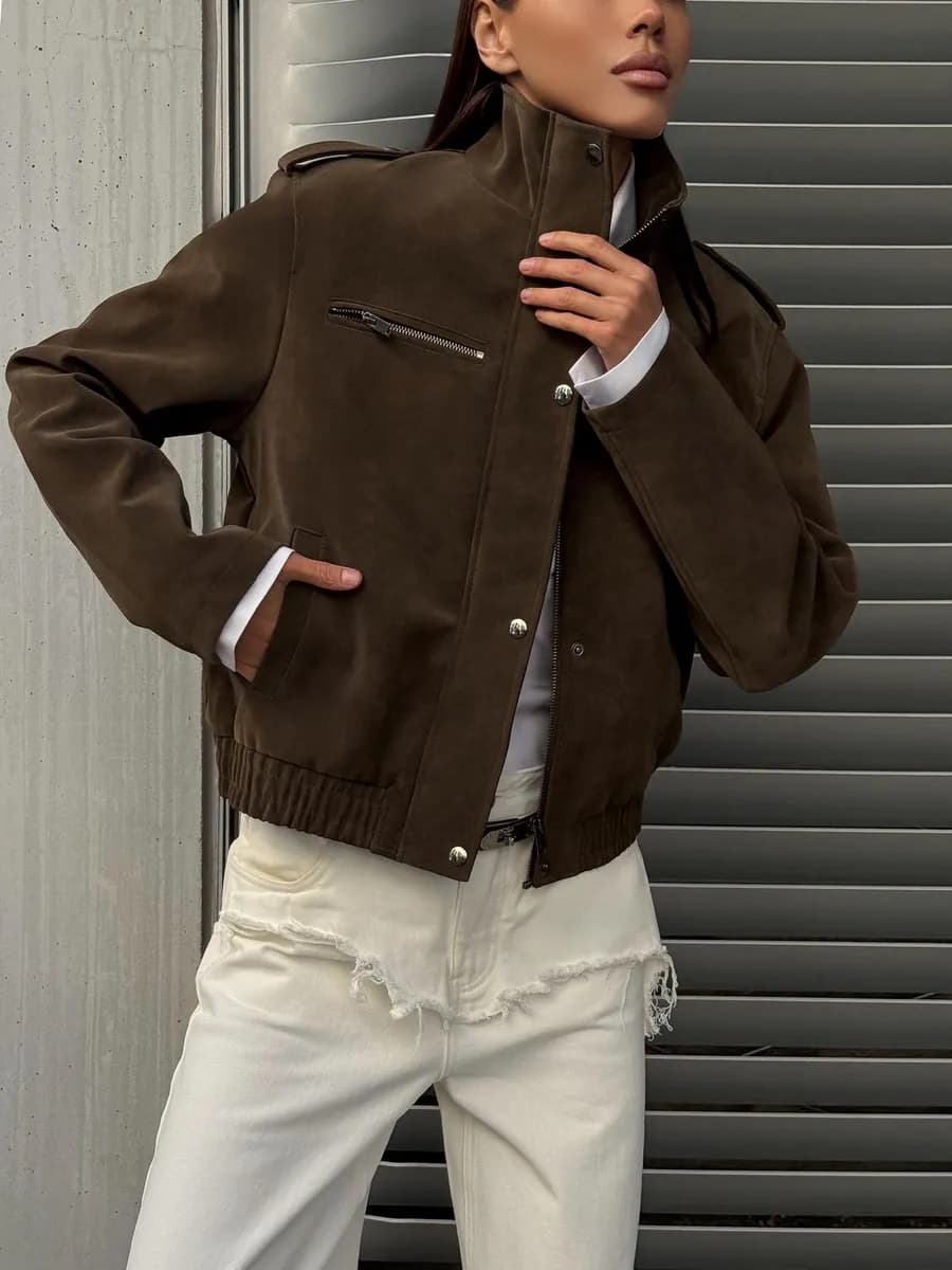 Бомбер укороченный оверсайз замшевый куртка рабочего тренд