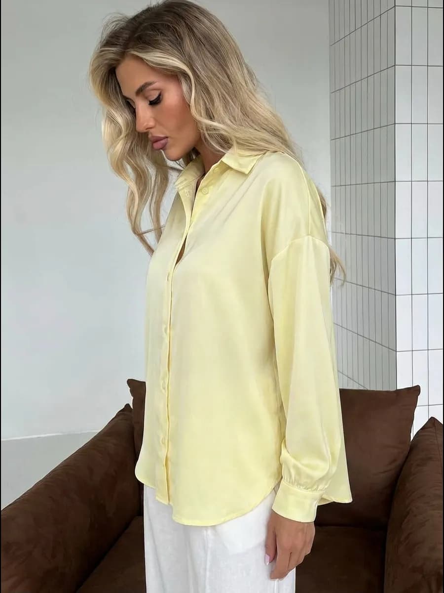 Рубашка блузка шелковая сливочное масло - фото 1