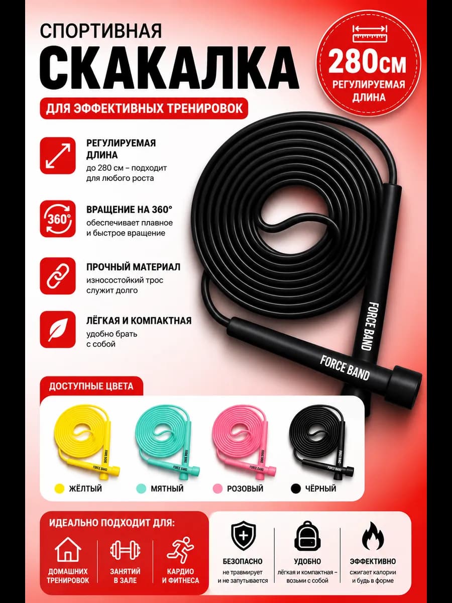 Скакалка для спорта и фитнеса гимнастическая, прыгалка
