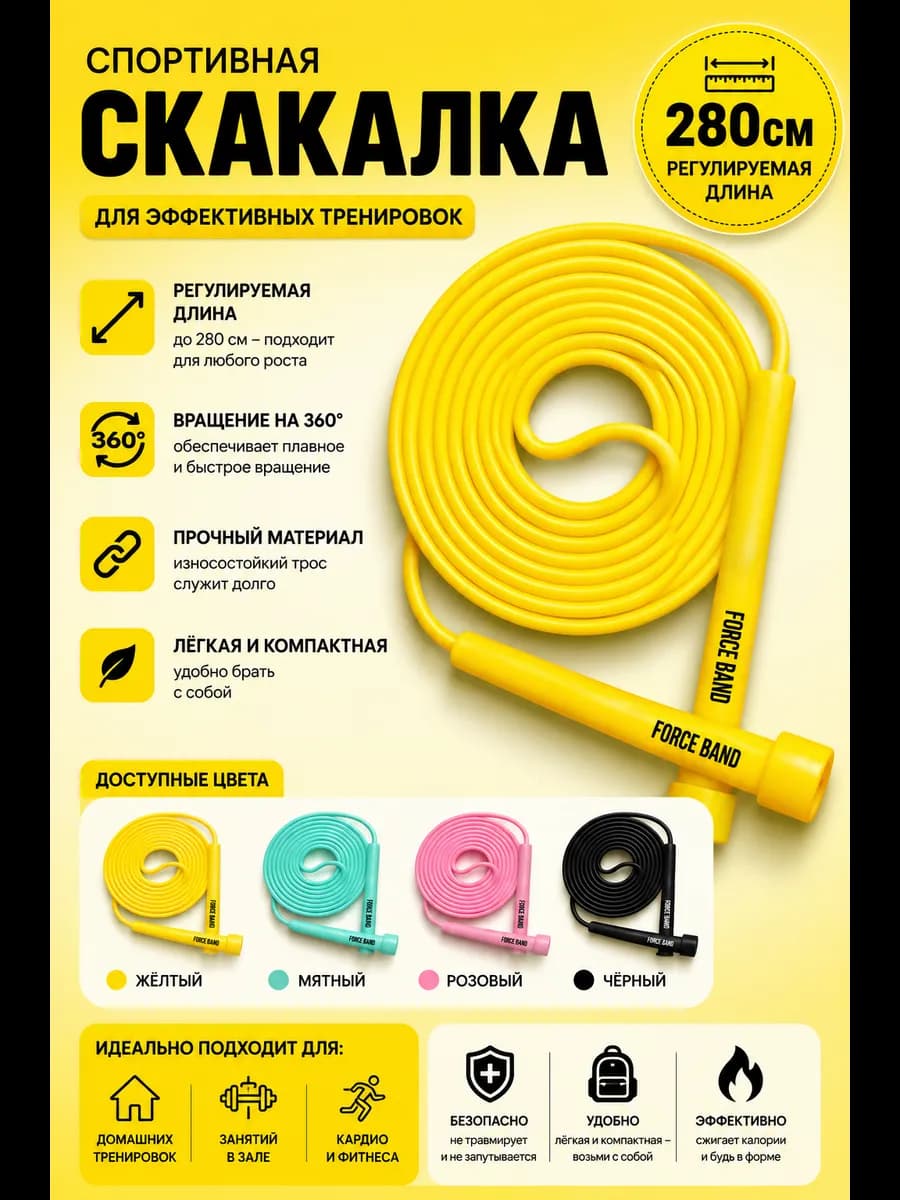 Скакалка для спорта и фитнеса гимнастическая, прыгалка