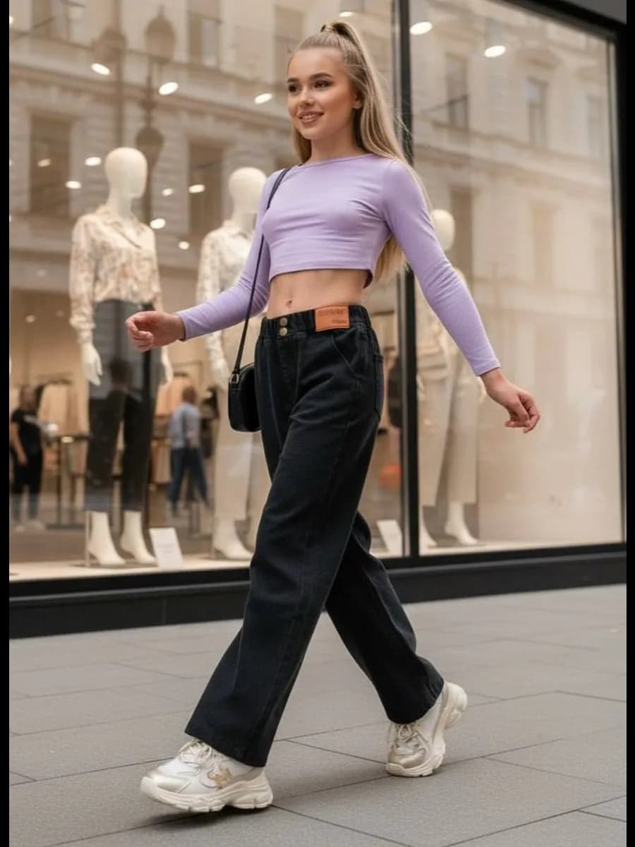 Джинсы для девочки на резинке широкие