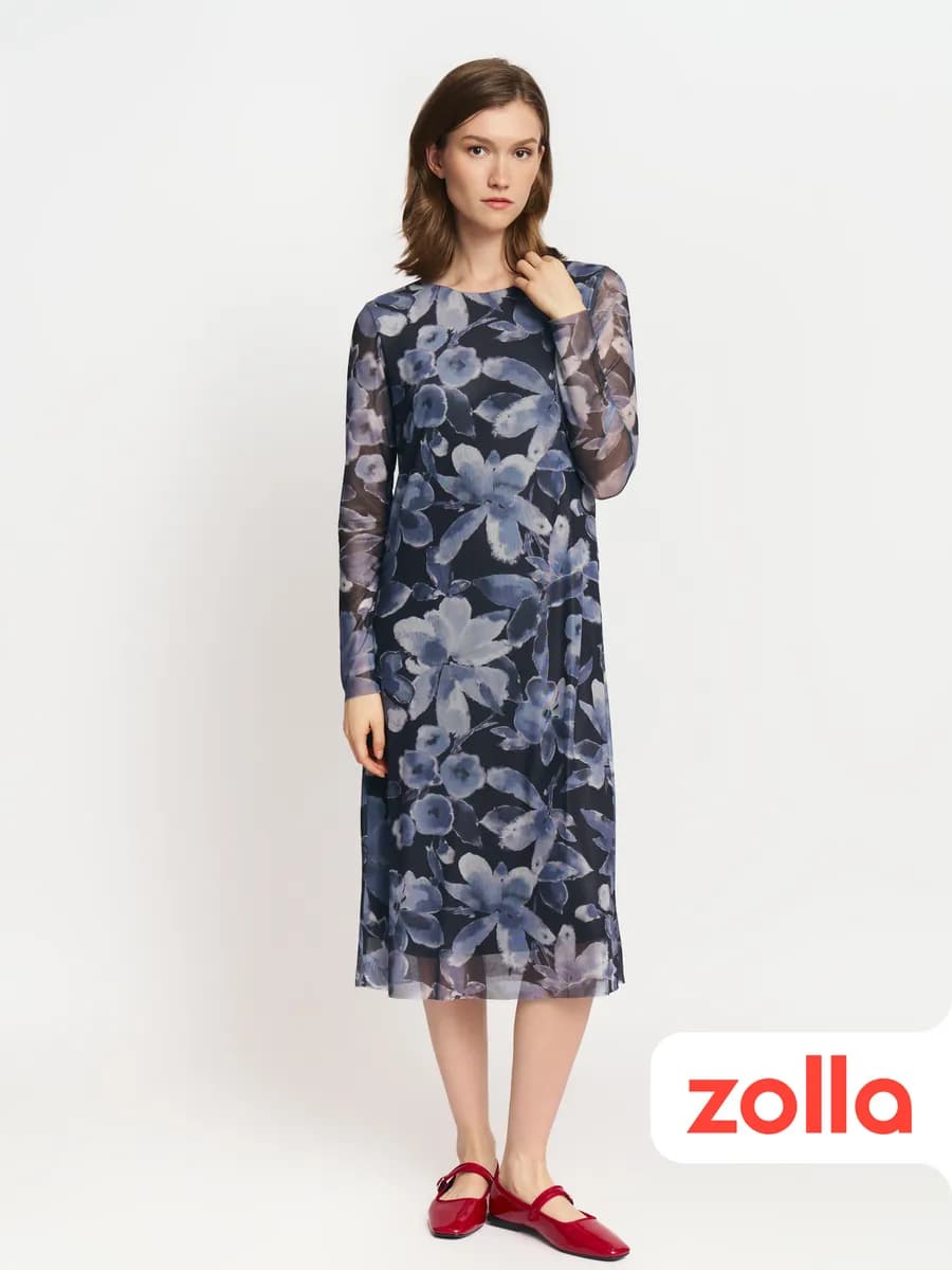 Женское платье миди из сетки с принтом