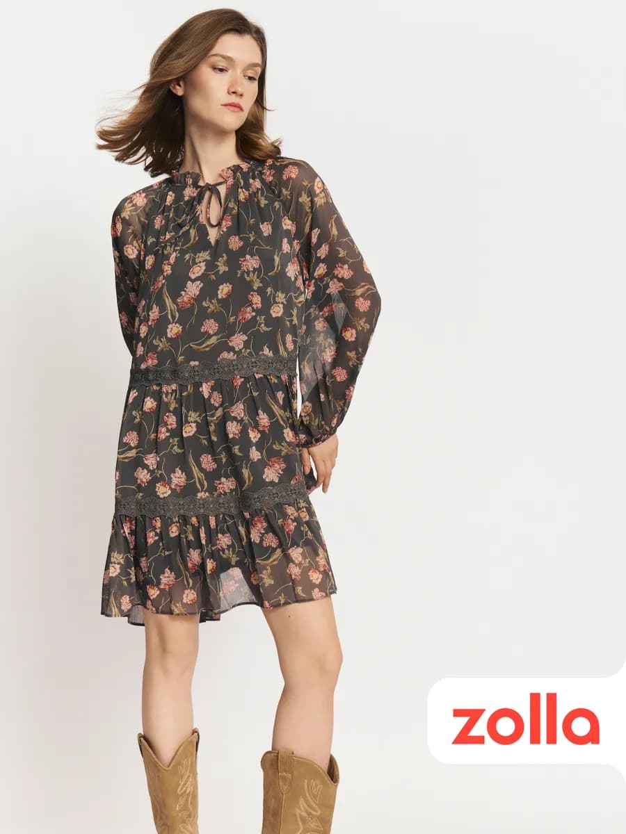 Женское платье из шифона цветочный принт