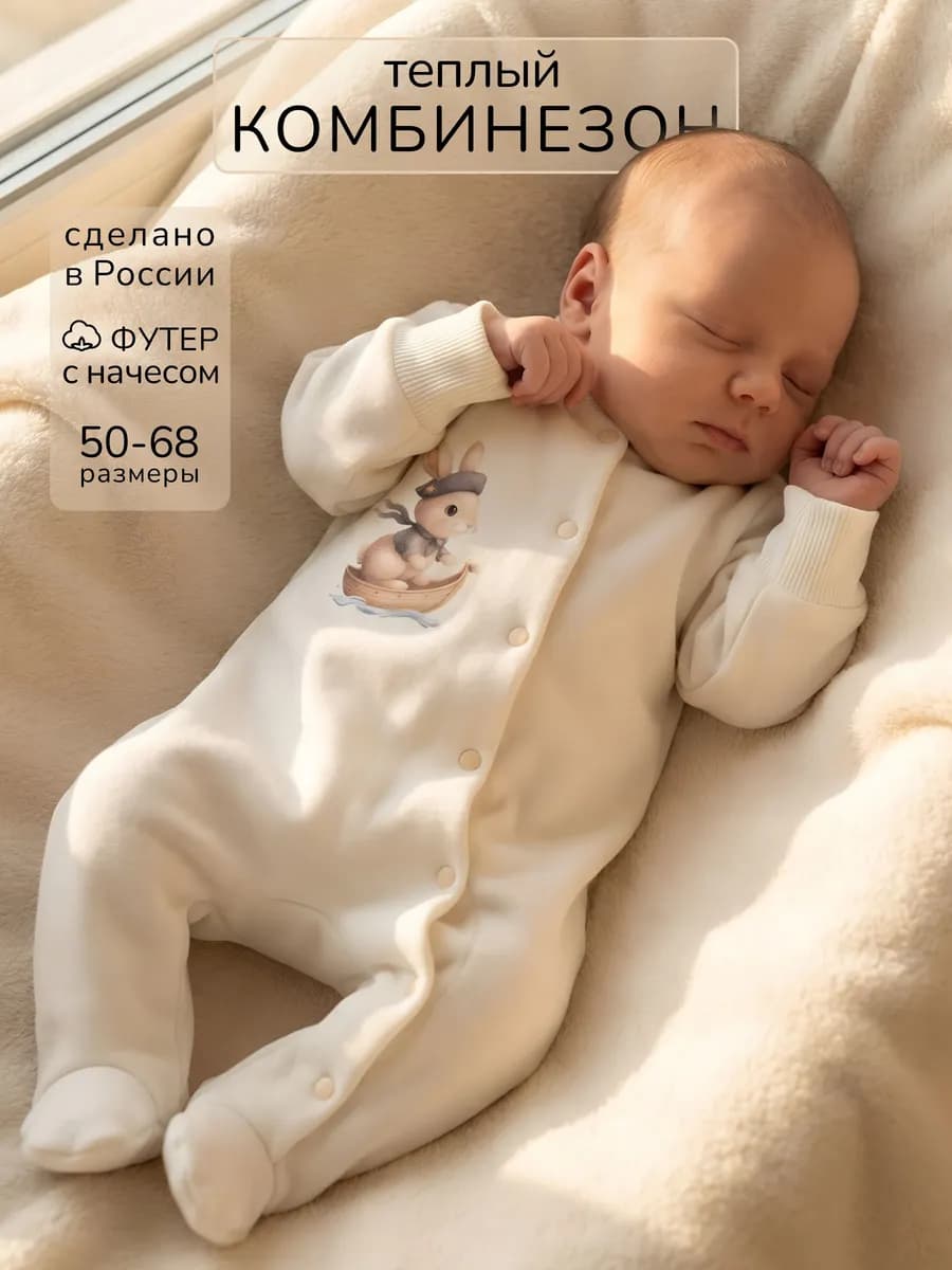 Теплый слип комбинезон для новорожденных малышей из футера