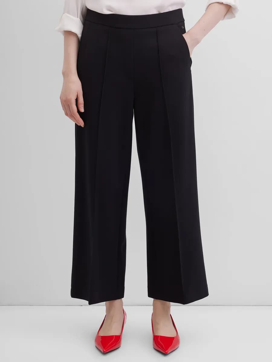 Брюки укороченные, широкие, трикотажные