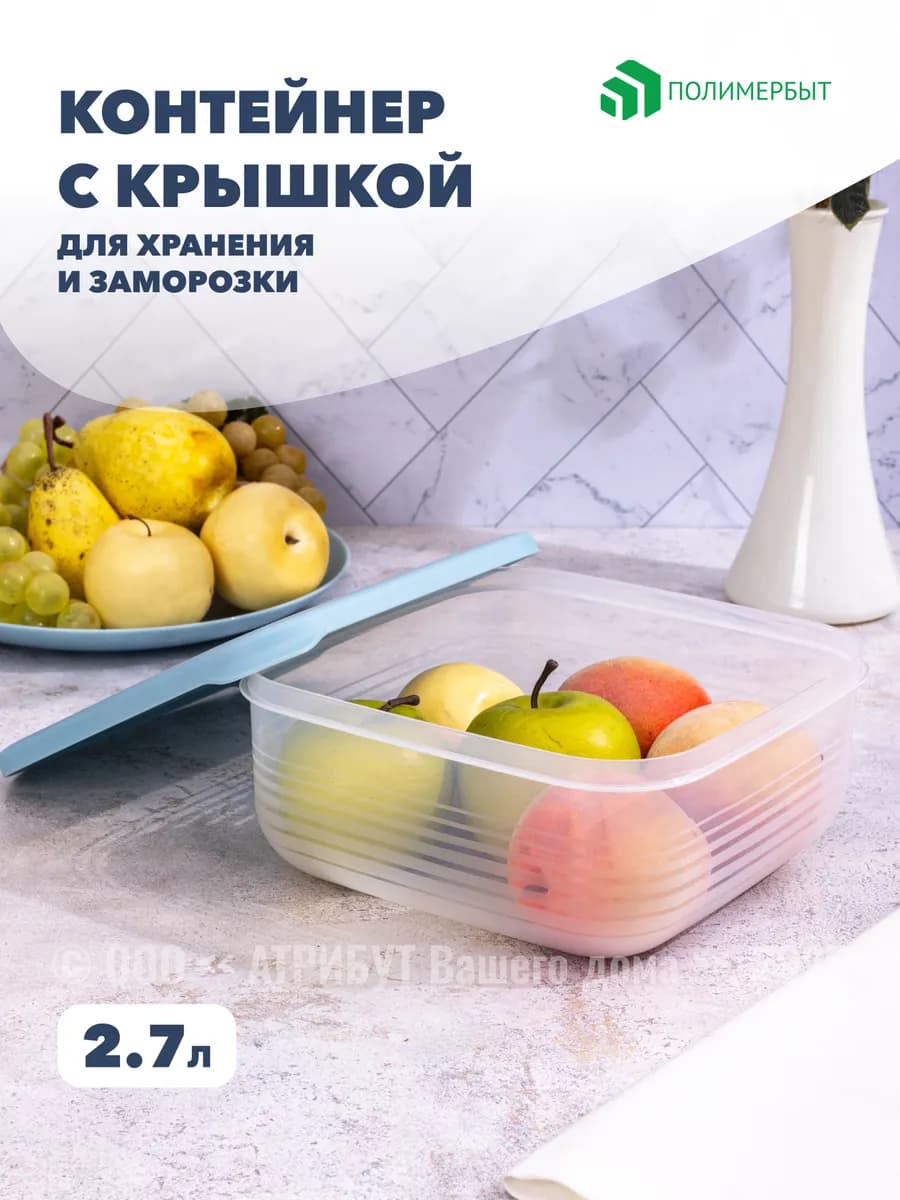 Контейнер квадратный с крышкой Flexo, 2,7 л