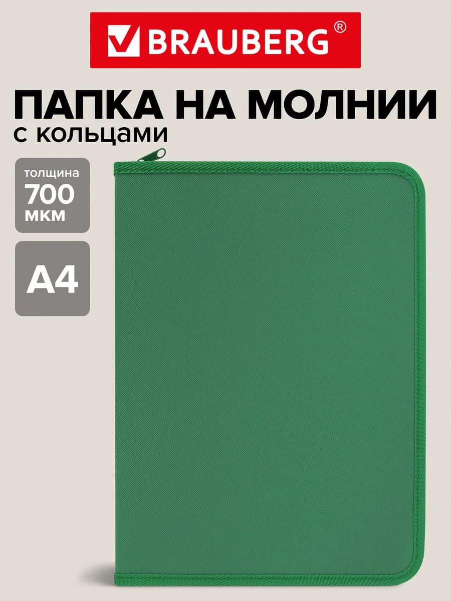 Папка для документов и бумаг А4 офисная на кольцах на молнии