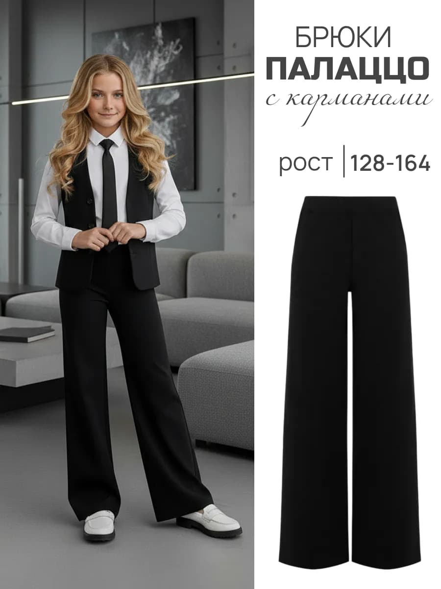 Брюки палаццо с карманами для девочки