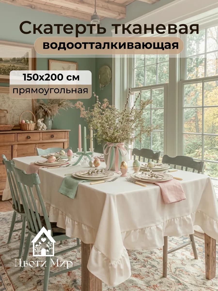 Скатерть на стол с рюшами прямоугольная 150х200 см
