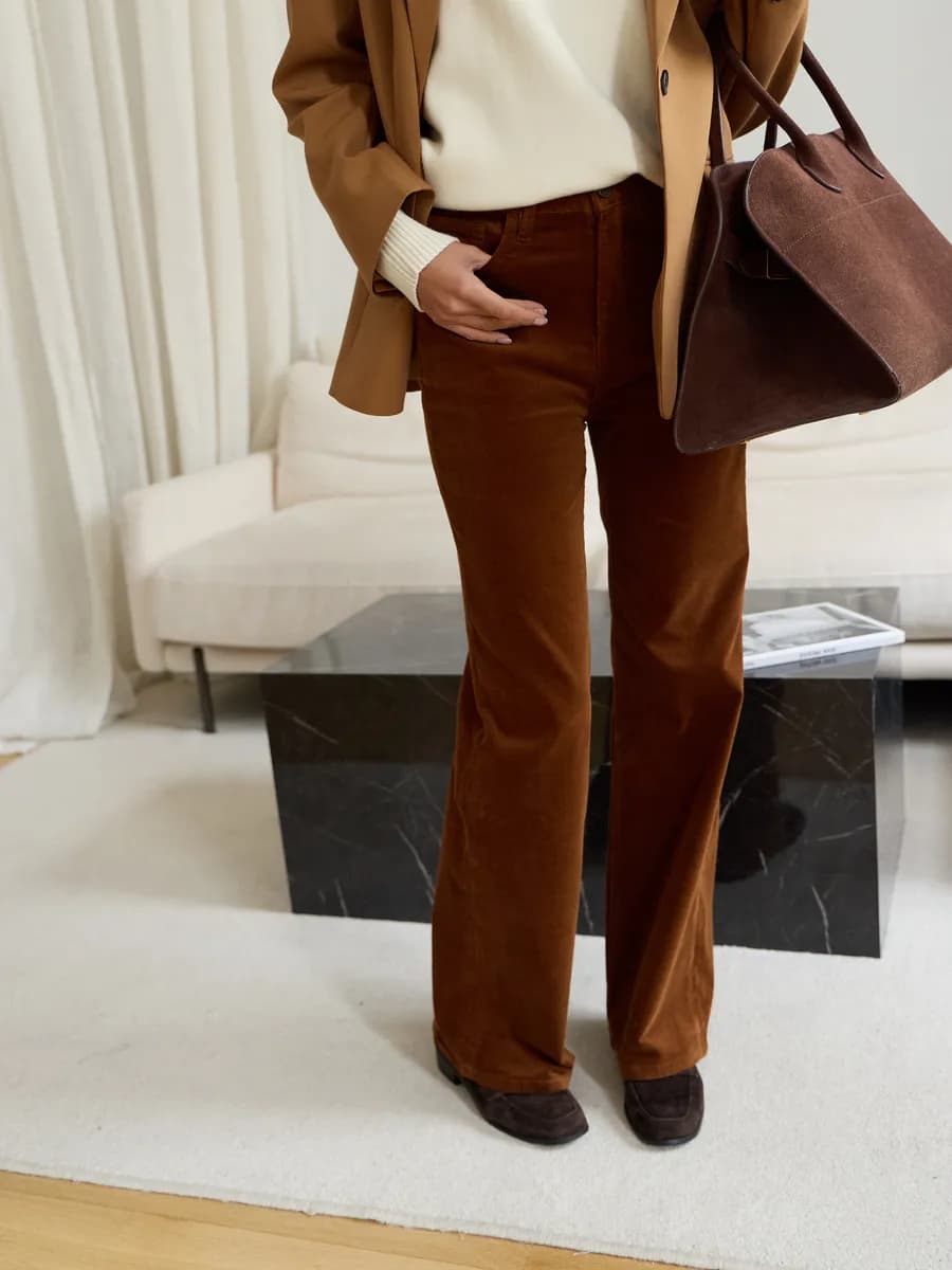 Брюки широкие вельветовые с высокой посадкой - фото 1