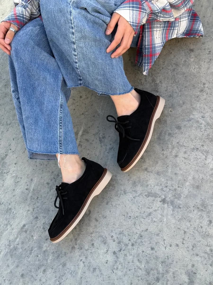 Туфли лоферы замшевые на шнуровке