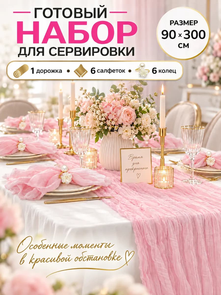Набор скатерть дорожка, салфетки, кольца на стол