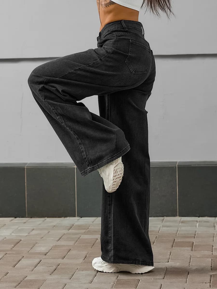 Джинсы прямые широкие с высокой посадкой